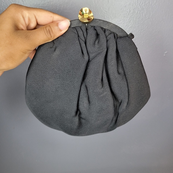 Vintage 1940s 1950s Puffy Round Black Evening Clutch Bag - Picture 2 of 4
